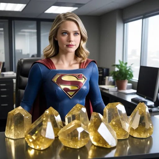 Prompt: Supergirl office gold kryptonite crystals