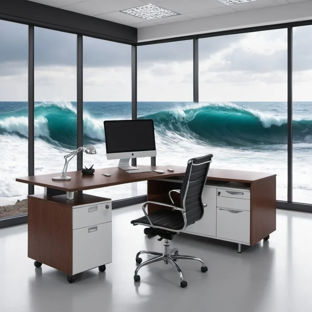 Prompt: office furniture ocean waves