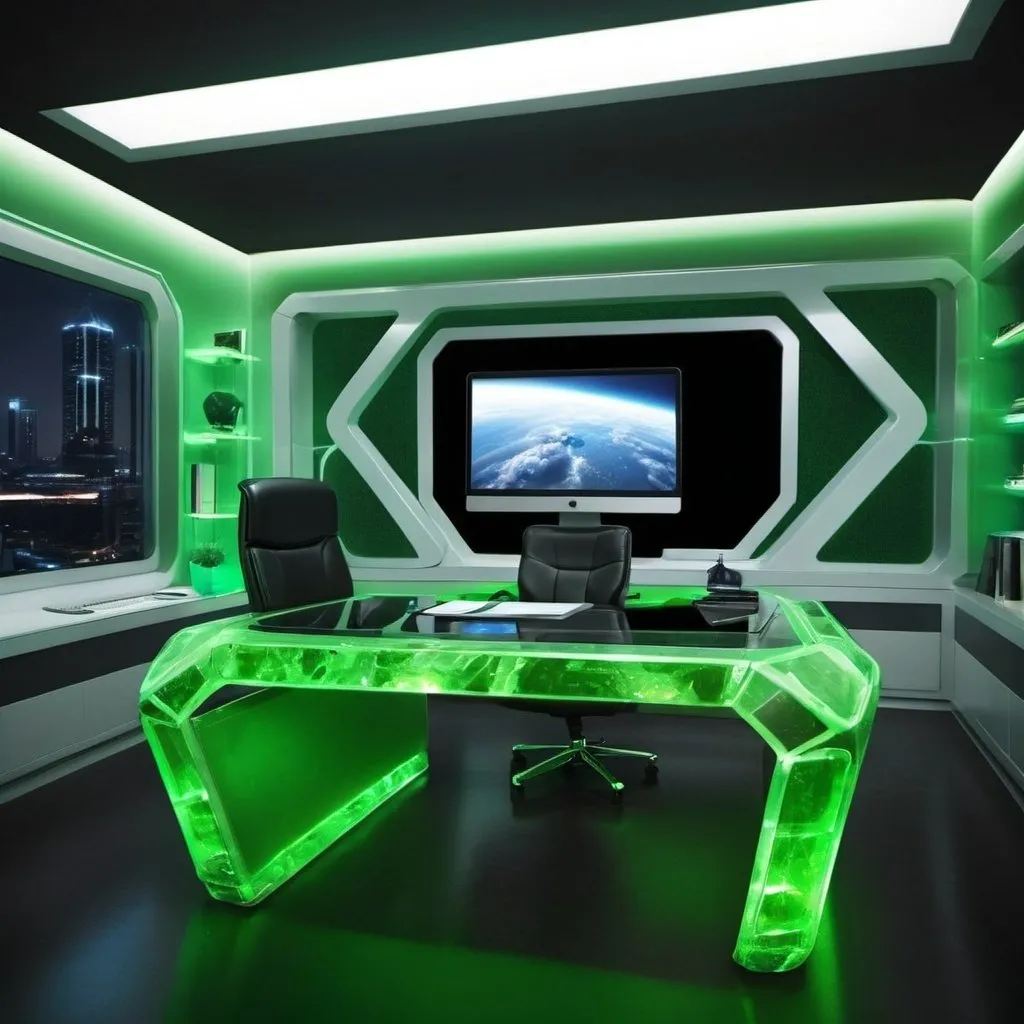 Prompt: Kryptonite office desk futuristic interior