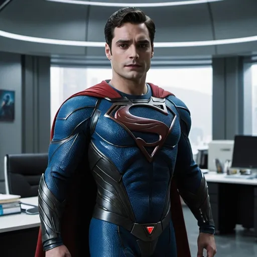 Prompt: Kal EL planet krypton futuristic suit office