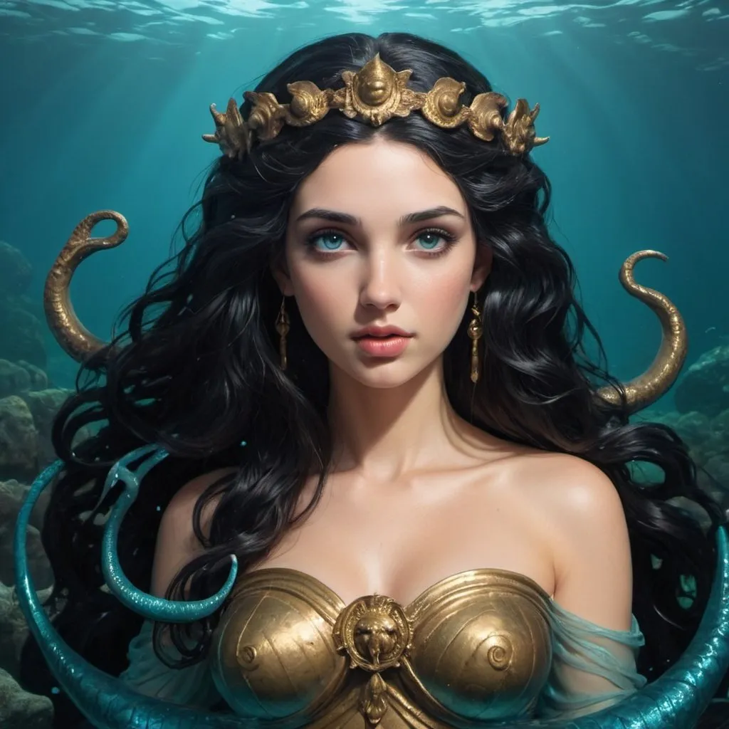 Prompt: dark haired goddes amphitrite