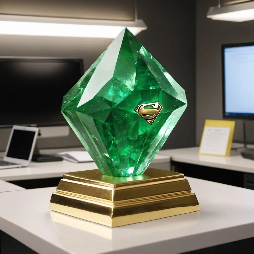 Prompt: Supergirl office gold kryptonite crystals