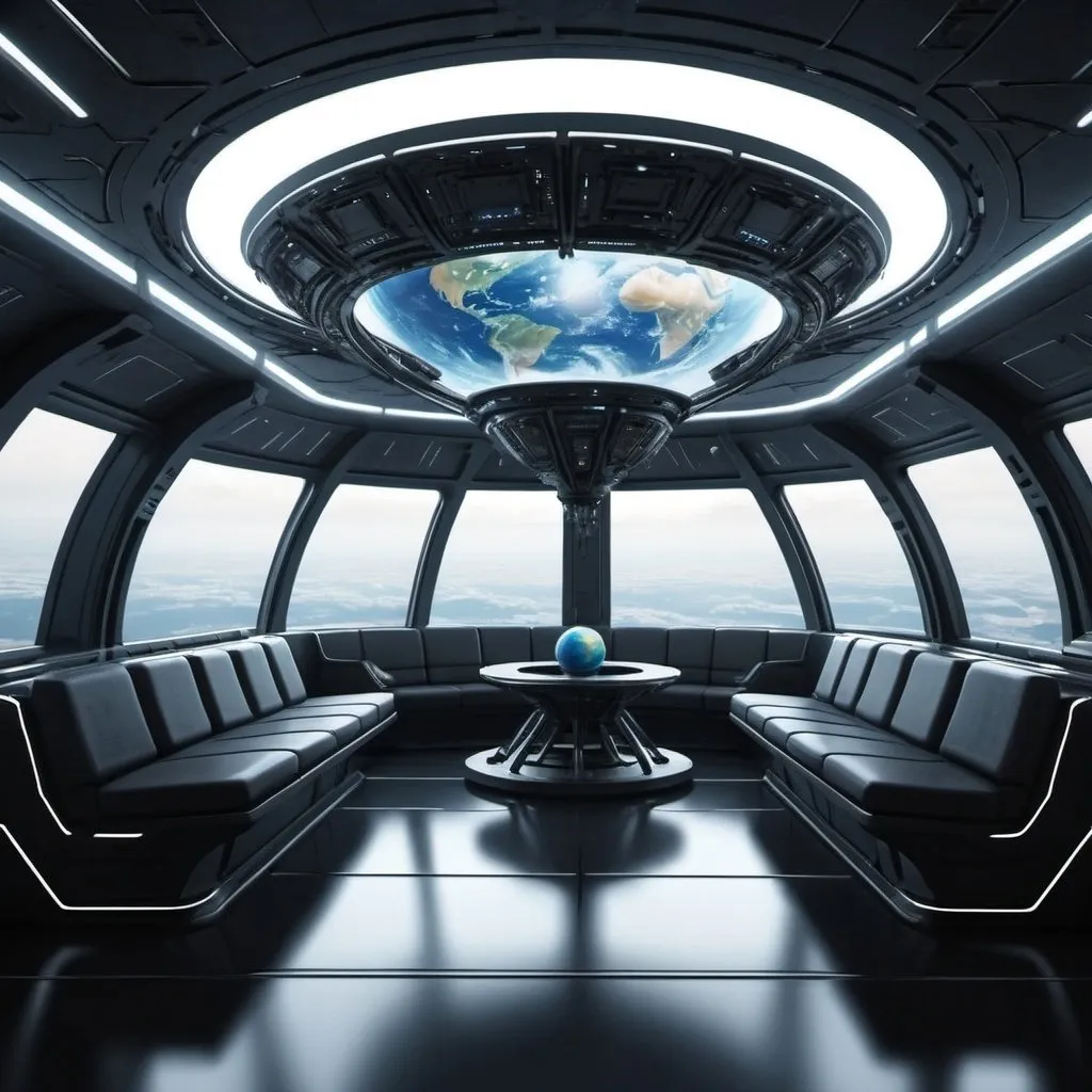 Prompt: Futuristic interior alien ship earth orbit