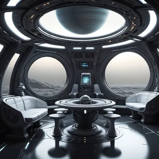 Prompt: Saturn orbit futuristic interior alien ship
