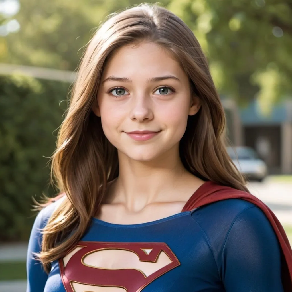 Prompt: Supergirl with brown hair young college student