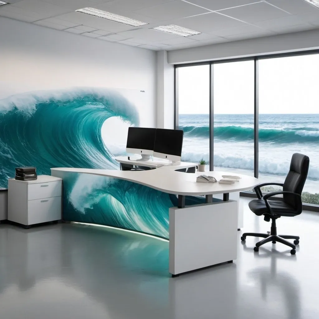 Prompt: office furniture ocean waves