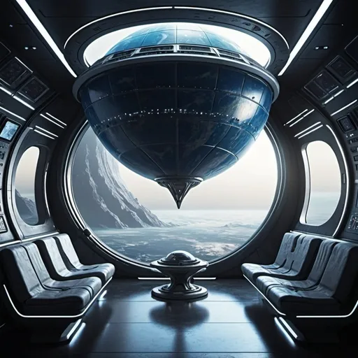 Prompt: Futuristic interior alien ship earth orbit