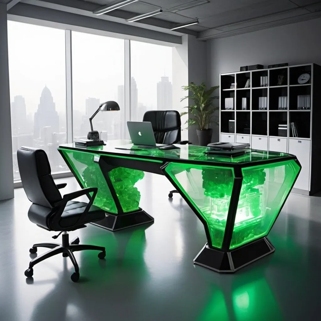 Prompt: Futuristic office desk kryptonite 