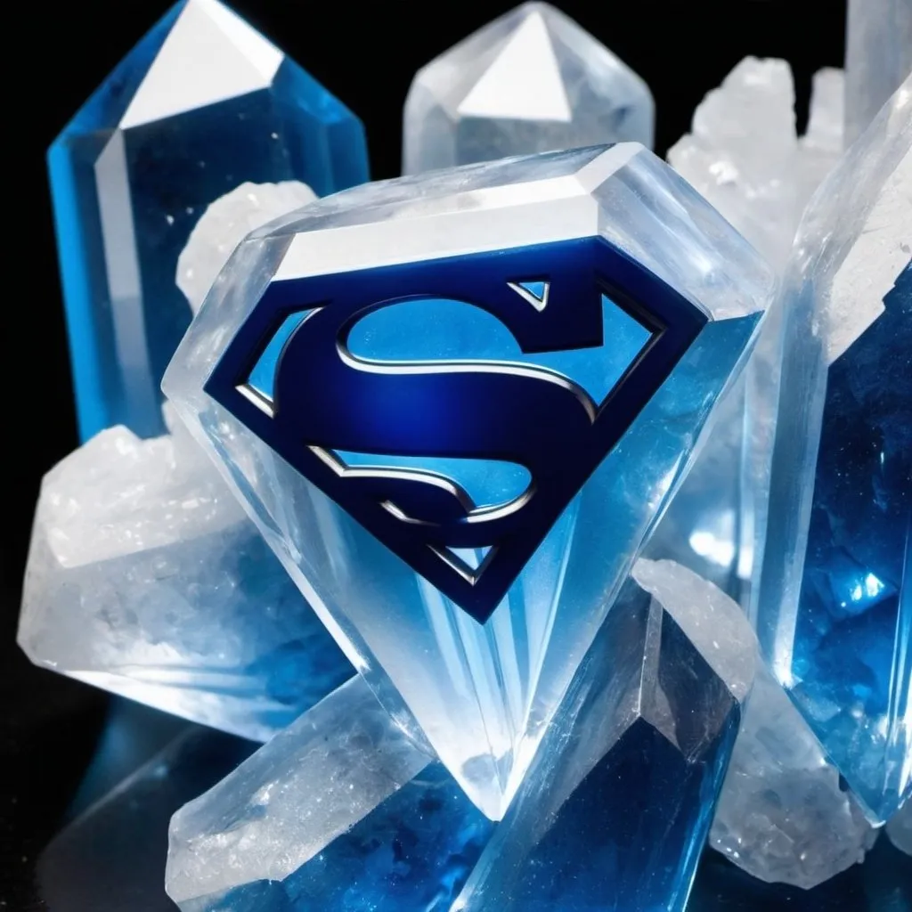 Prompt: blue and white kryptonite crystals Superman