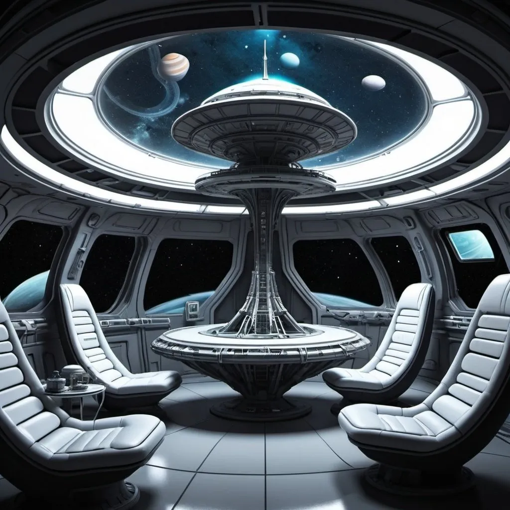 Prompt: Saturn orbit futuristic interior alien ship