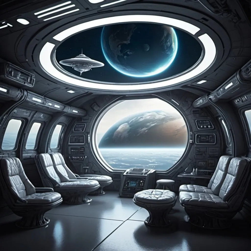 Prompt: Futuristic interior alien ship earth orbit