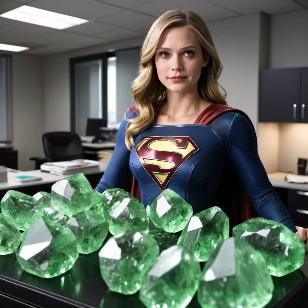 Prompt: Supergirl office gold kryptonite crystals