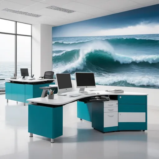 Prompt: office furniture ocean waves