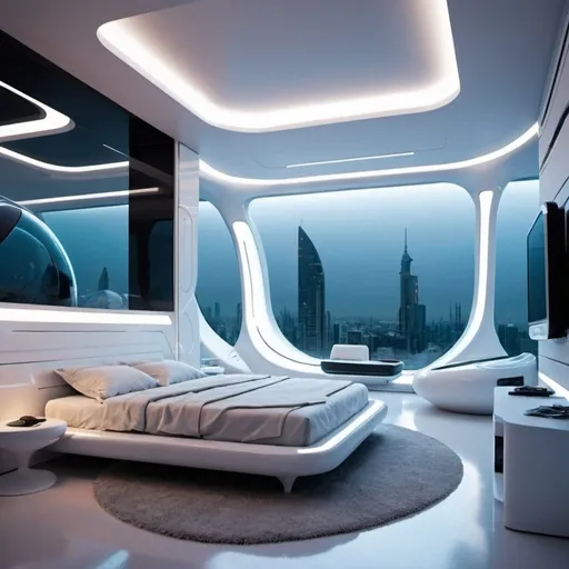 Prompt: futuristic bedroom interior
