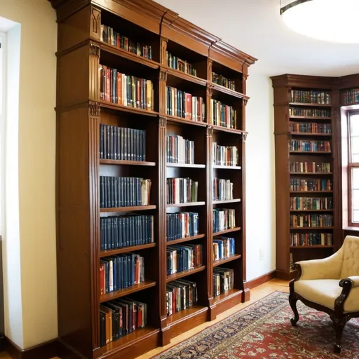 Prompt: office library book shelves