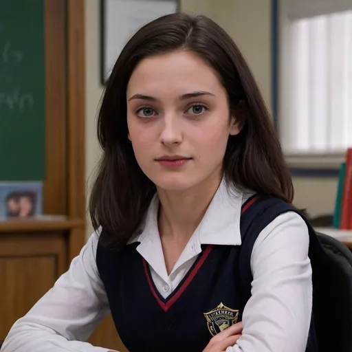 Prompt: Linda danvers Dark brown haired young 
student