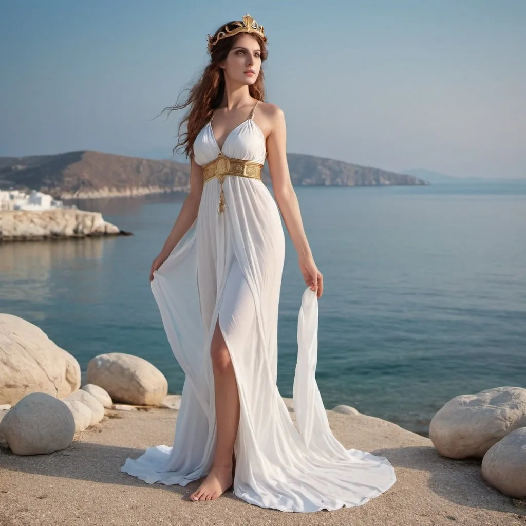 Prompt: greek Eos goddess seaside