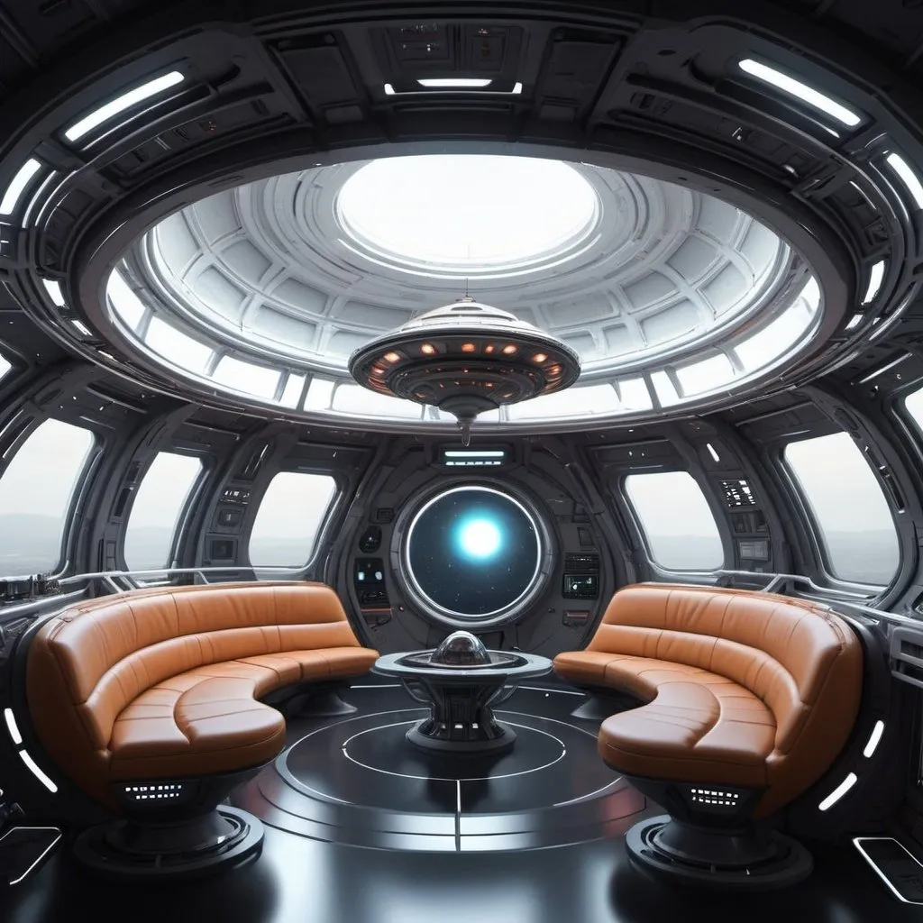 Prompt: Saturn orbit futuristic interior alien ship