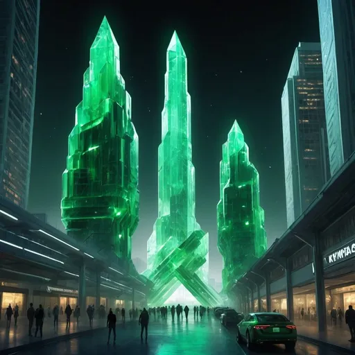 Prompt: futuristic Kryptonite crystal city