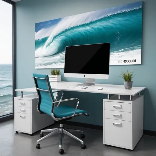 Prompt: office furniture ocean waves