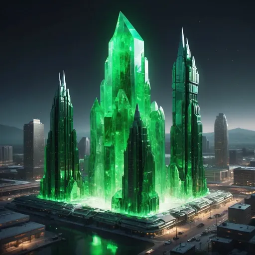 Prompt: futuristic Kryptonite crystal city