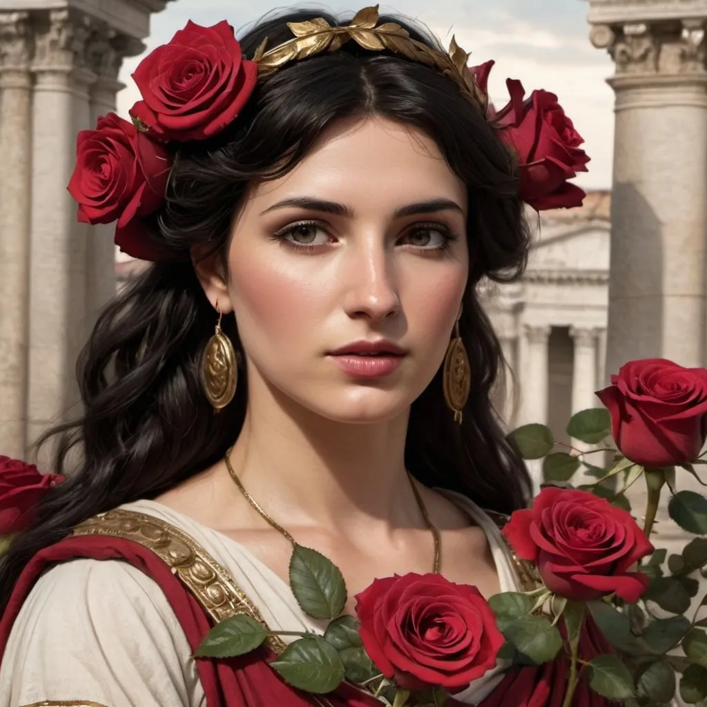 Prompt: roman woman dark haired roses