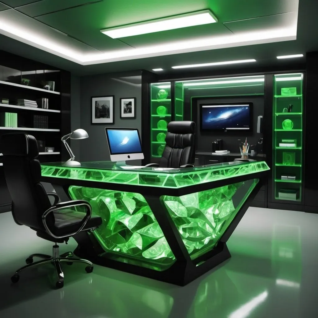 Prompt: Kryptonite office desk futuristic interior