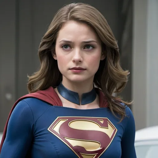 Prompt: Linda danvers Dark brown haired young woman Supergirl suit