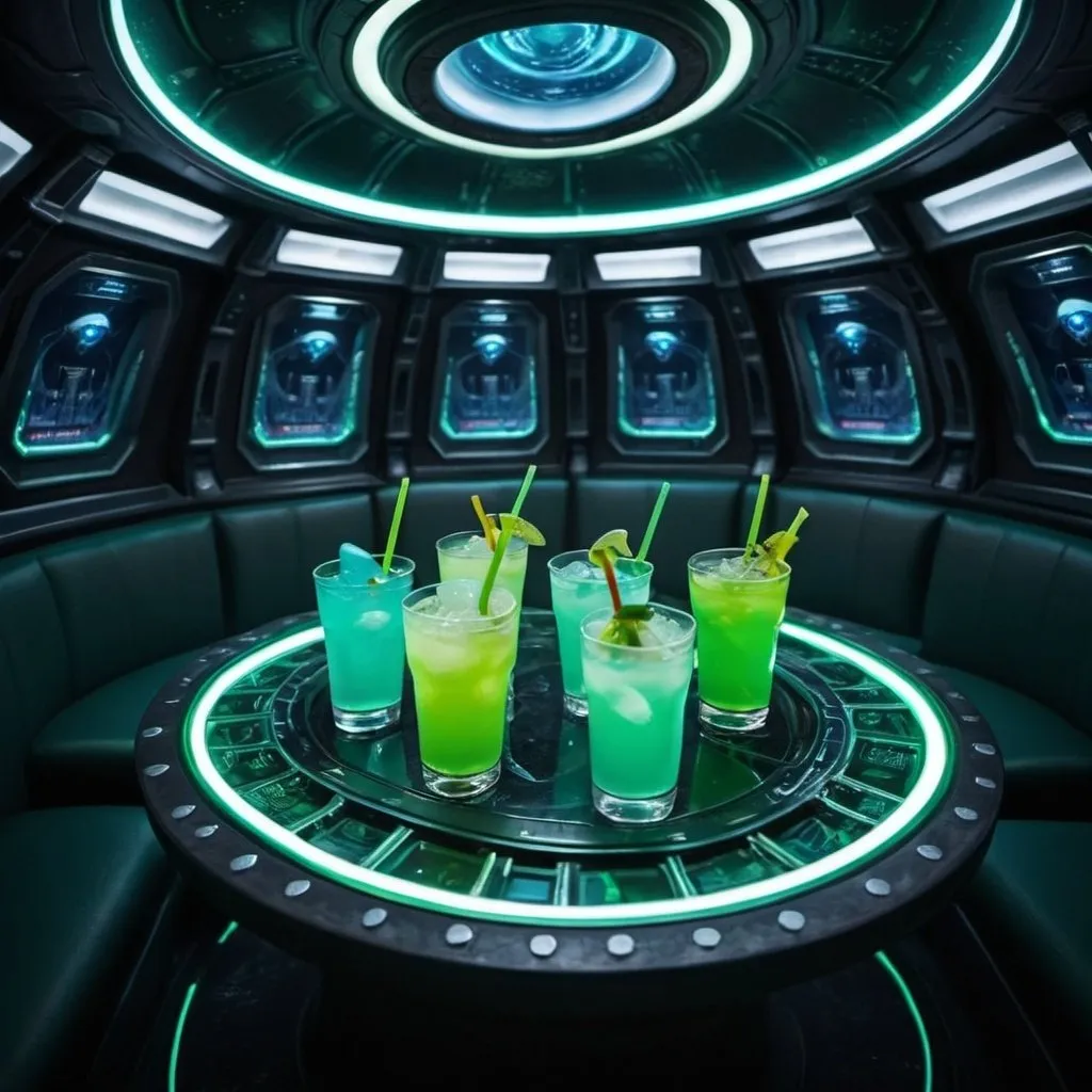 Prompt: alien ship interior drinks