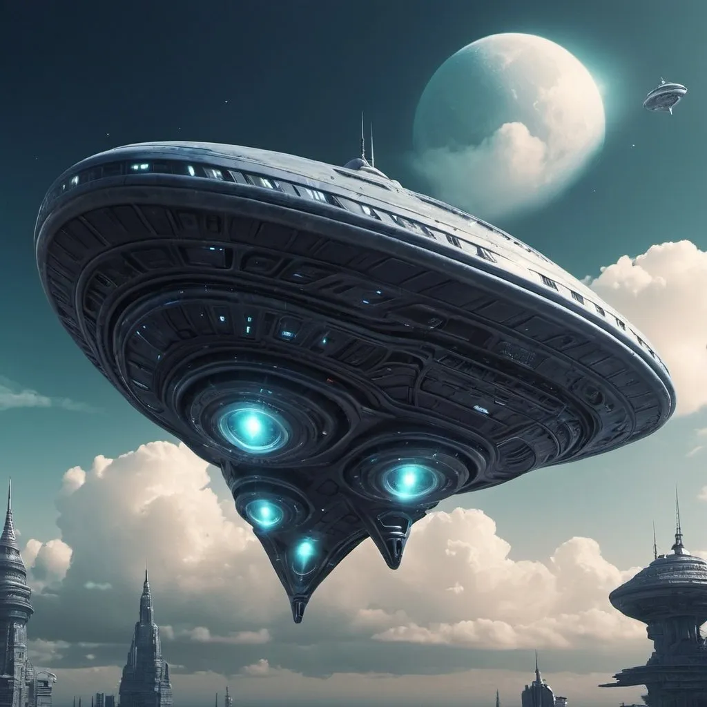 Prompt: alien ship on sky futuristic