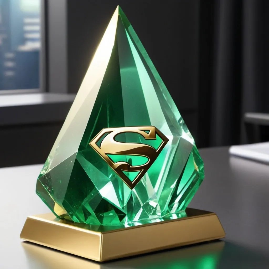 Prompt: Supergirl office gold kryptonite crystals