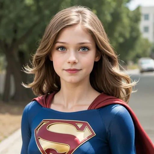 Prompt: Supergirl with brown hair young