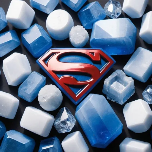 Prompt: blue and white kryptonite crystals Superman