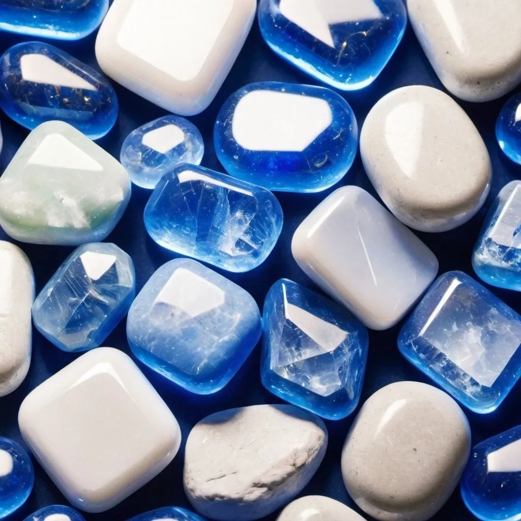 Prompt: blue and white kryptonite stones 