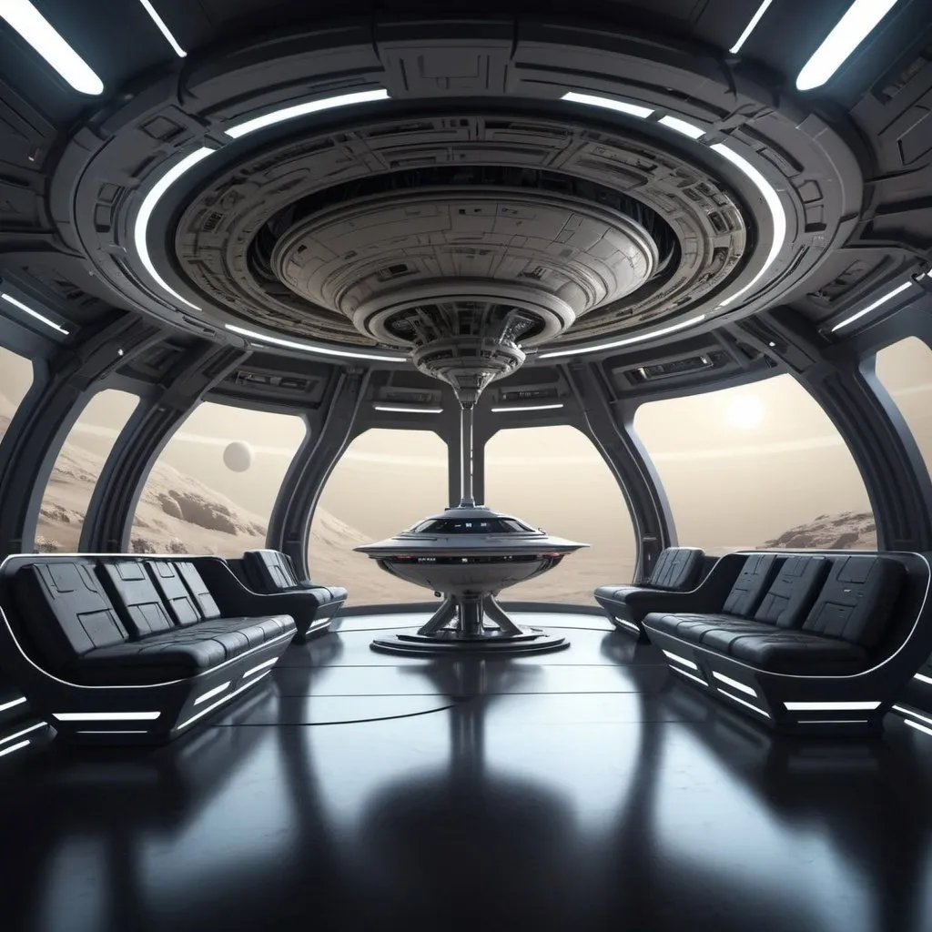 Prompt: Saturn orbit futuristic interior alien ship