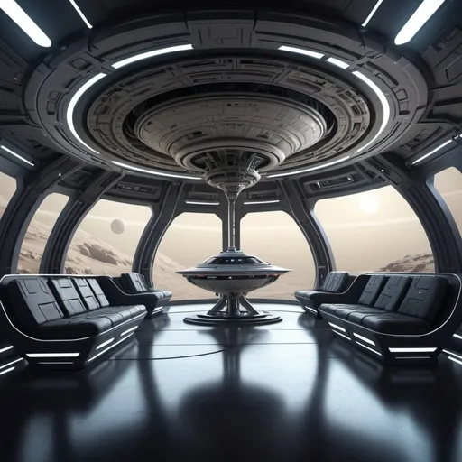 Prompt: Saturn orbit futuristic interior alien ship