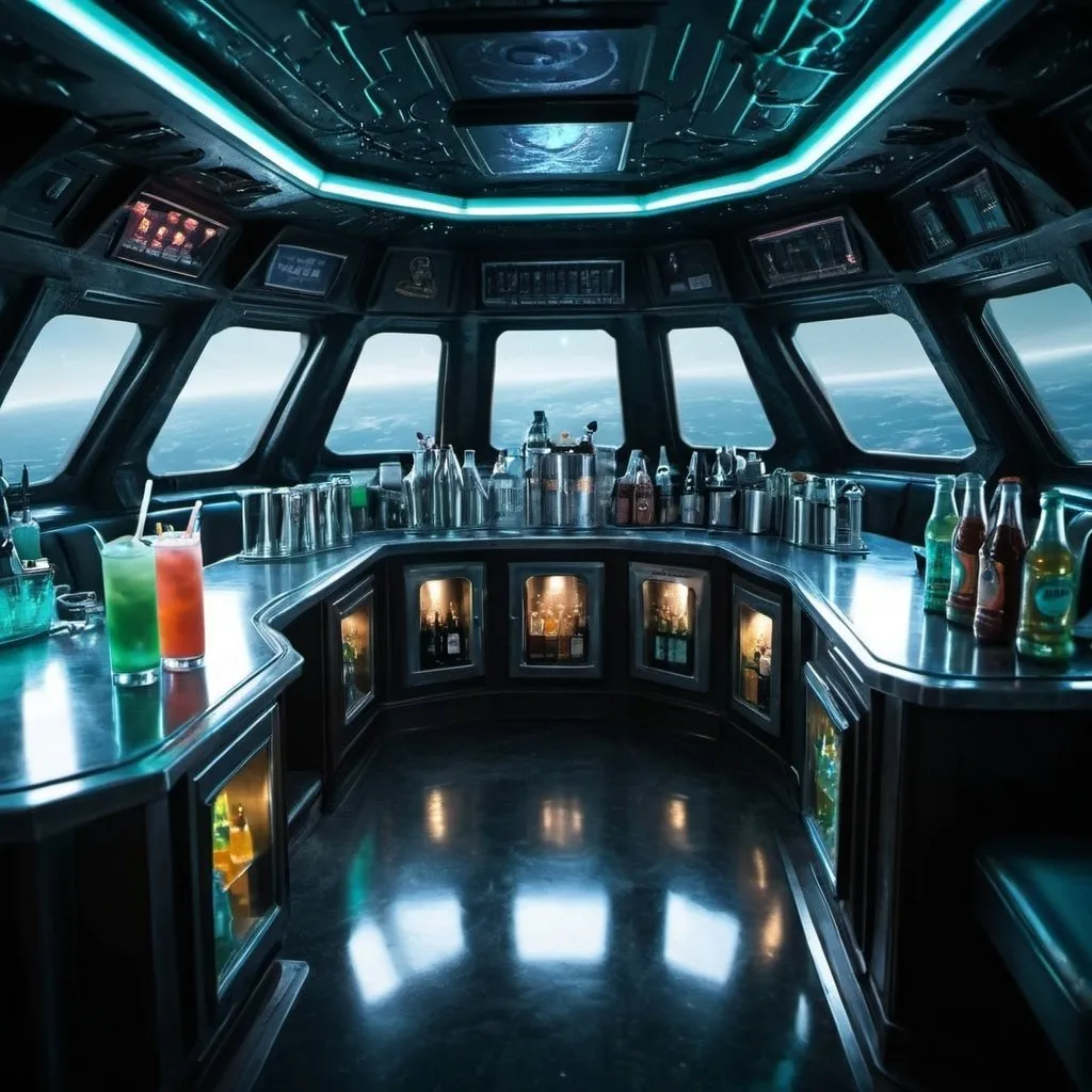 Prompt: alien ship interior drinks