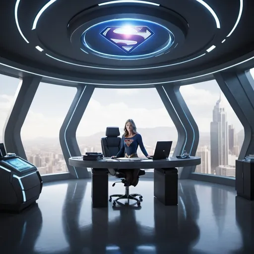 Prompt: supergirl futuristic interior office