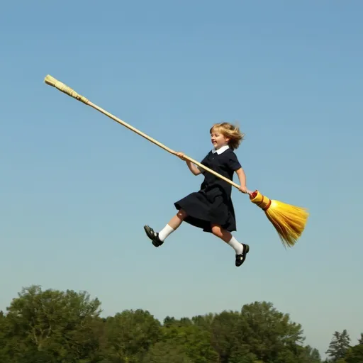 Prompt: Flying To The Air Flying Magical Broom in 2007🇺🇸