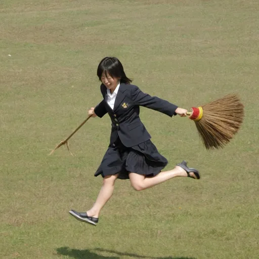 Prompt: Flying To The Air Flying Magical Broom in 2007🇯🇵
