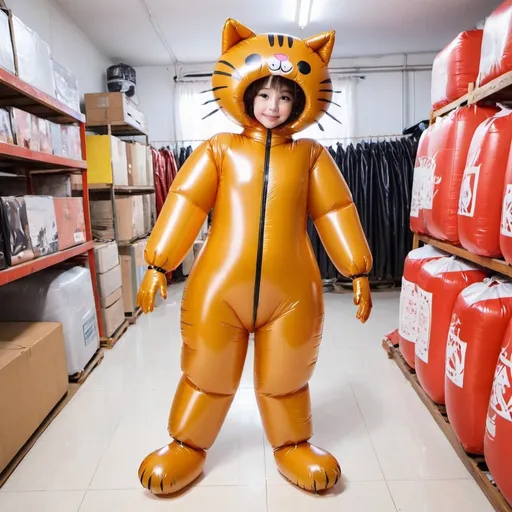 Prompt: inflatable PVC Cat Lady Suit🐈‍⬛ For Boys For Akai Brown Smith