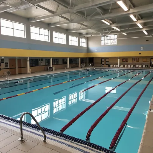 Prompt: Rating Pending To Mature 17+ 🛣️ Bronx Avalon High School Center🏫 interior indoor Pool Swim Team