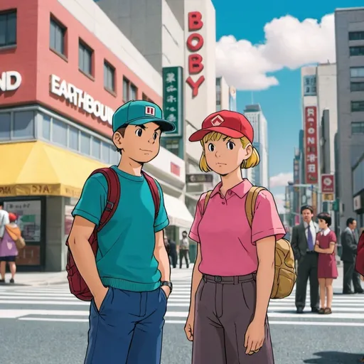 Prompt: Bobby and Sydney From Earthbound Standing in Huge City🇯🇵