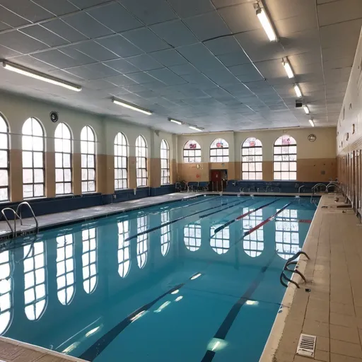 Prompt: Rating Pending To Mature 17+ Bronx Avalon High School Center🏫 interior indoor Pool Swim Team