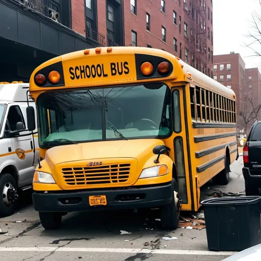 Prompt: Fast And Furious Crash💥 The School Bus is Broke in The Bronx🛣️ Smoking