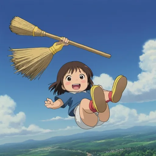 Prompt: Dorisamon Flying To The Air Flying Sitting On The Grabbing Holding The Magical Broom Underworld in 2007🇯🇵