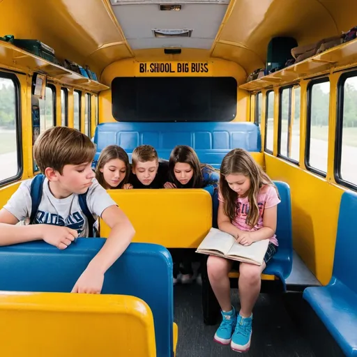 Prompt: The Teenage Big Kids are Sleeping on The Big School Bus interior in 2026🇺🇸