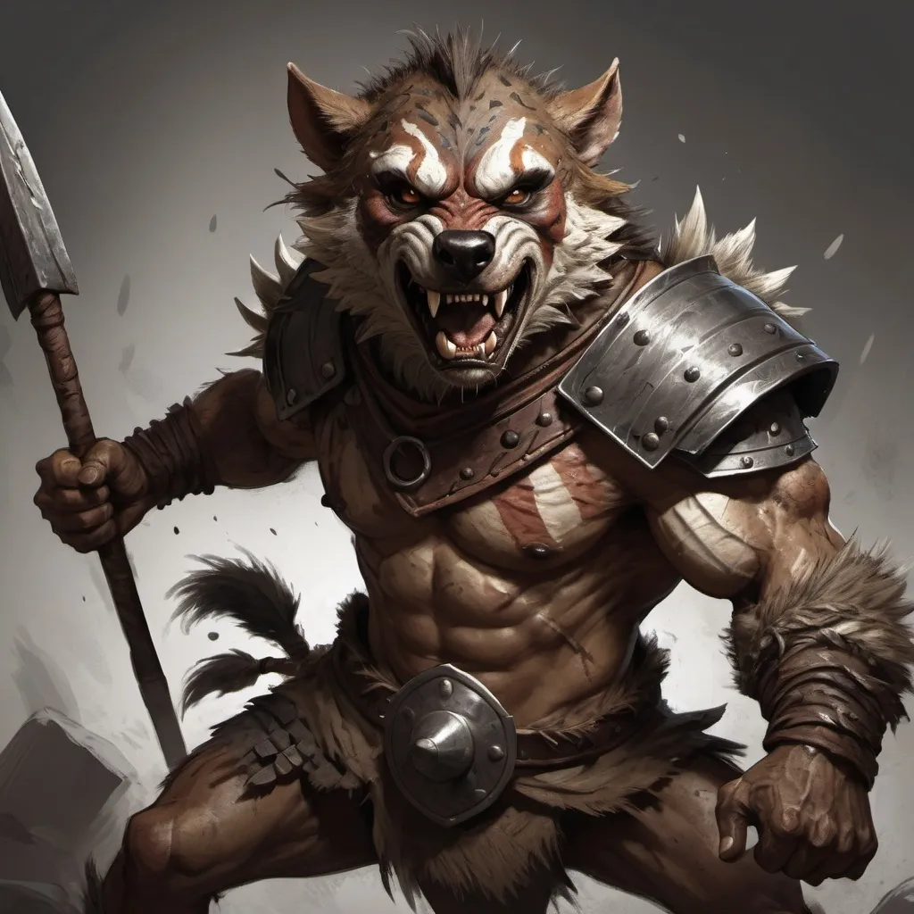 Prompt: Gnoll, action with spear and shield, sketch style art