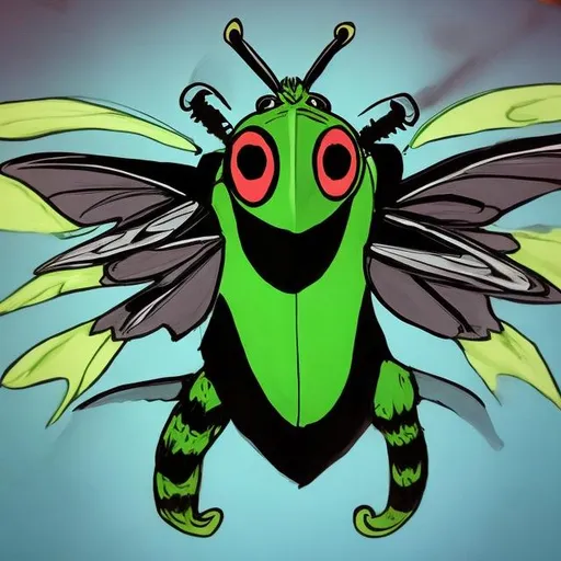 Prompt: Create mean looking flying Hornets mascot using colors green black white and hold and native american coastal art