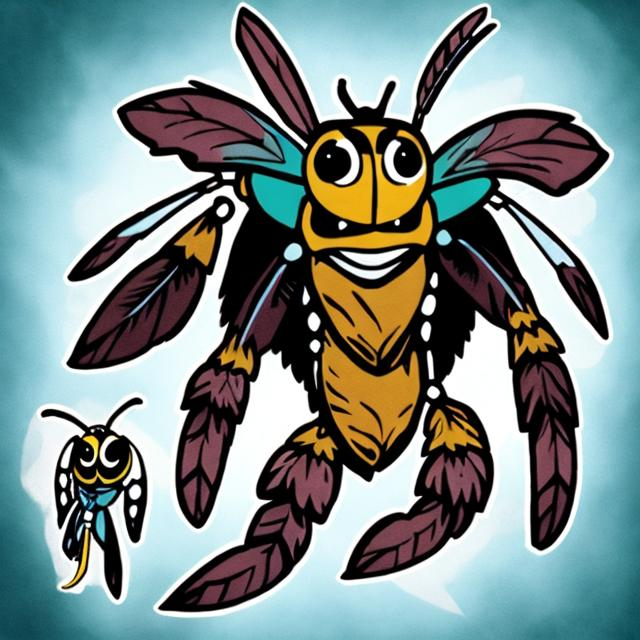 Prompt: Create a Inchelium Hornets mascot using native american images